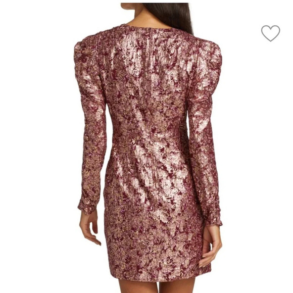 JONATHAN SIMKHAI Metallic Silk Jacquard Puff-Sleeve Sheath Dress Size 8 - Picture 3 of 10